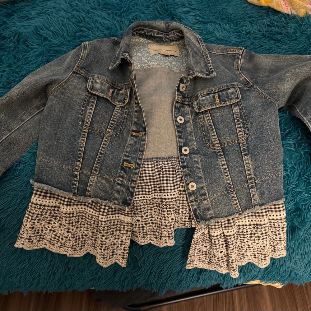 Denim Jacket with Lace Trim